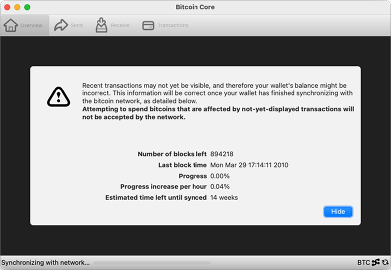 Bitcoin Core first launch on macOS