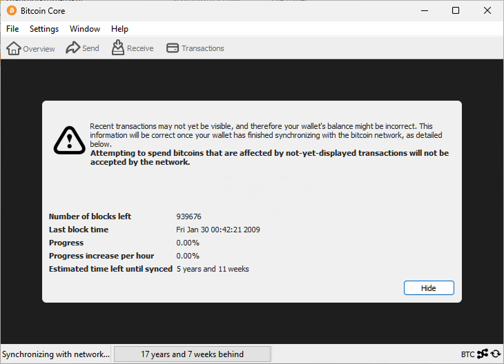 Bitcoin Core first launch on Windows